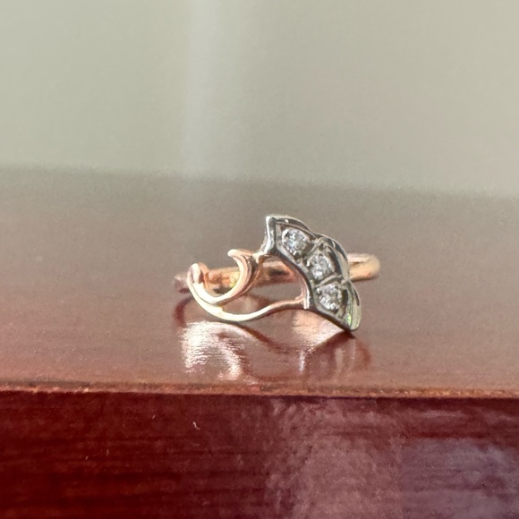 Stamped pink gold ring with diamonds - size 5 - Picture 5 of 10